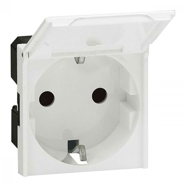 Розетка 2К+З французский стандарт с крышкой Legrand Mosaic б/зажимные 2 модуля белая