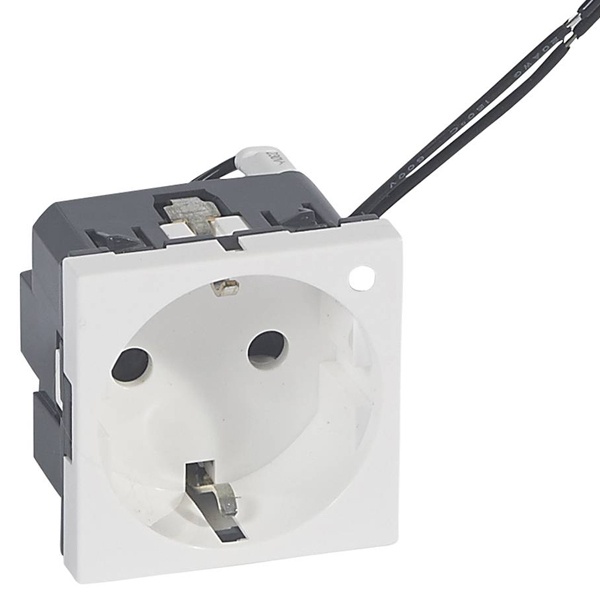 Розетка 2К+З Legrand Mosaic со шторками автозажим с индикатором 2М, белая