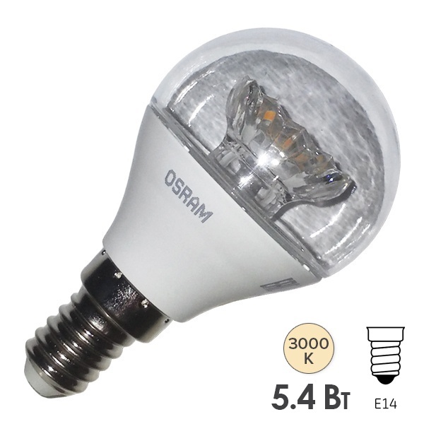 Лампа светодиодная шарик Osram LED LS CL R40 5,4W/830 3000K 220V E14 прозрачная тепло-белый свет