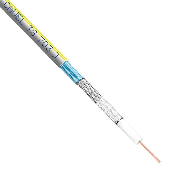 Кабель коаксиальный Cavel TS 703 J телевизионный медный 75 Ом жёлтая полоса [бухта 100м]