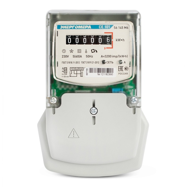 Счетчик однофазный однотарифный Энергомера CE101 S6 145 ЖКИ 5-60А 230В