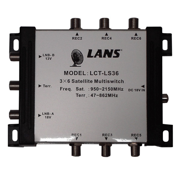 Мультисвитч Lans 3 х 6 3 входа (2 SAT + 1 TV), 6 выходов, активный, с внешним блоком питания