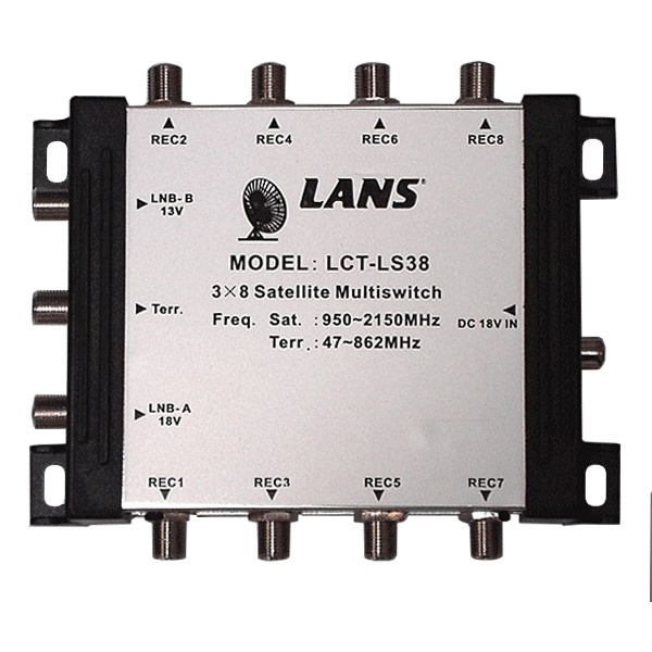 Мультисвитч Lans 3 х 8 3 входа (2 SAT + 1 TV), 8 выходов, активный, с внешним блоком питания