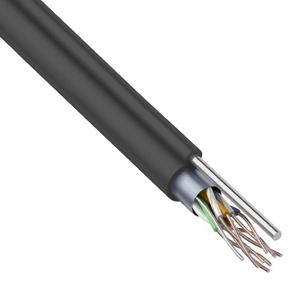 Кабель витая пара Rexant экранированный FTP 4PR 24AWG cat 5e CU outdoor/уличный с тросом [305м] (провод для интернета)