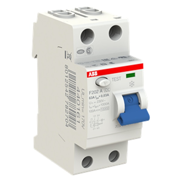УЗО ABB F202 A-63/0,03 2-х полюсное тип A 63A 30mA 2 модуля (ВДТ)