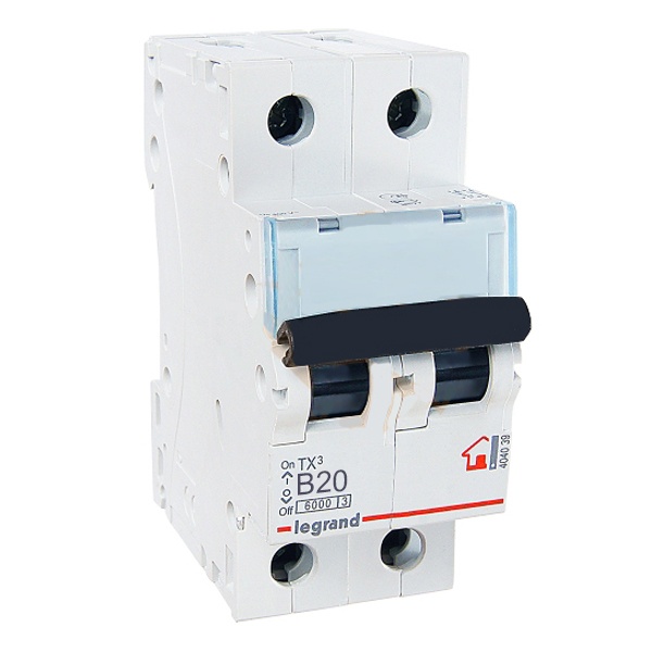 Автоматический выключатель Legrand TX3 B20A 2П 6kA (автомат электрический)