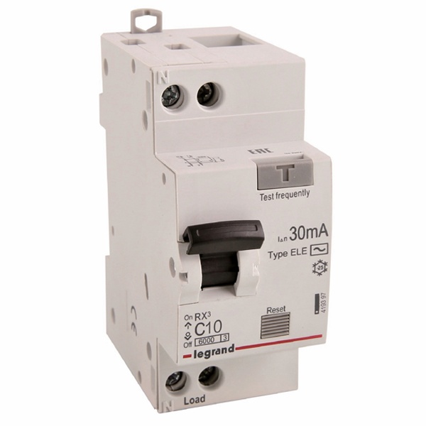 Дифференциальный автомат Legrand 1P+N C10A 30мА тип AC однофазный электронный 6кА RX3 (дифавтомат, АВДТ)