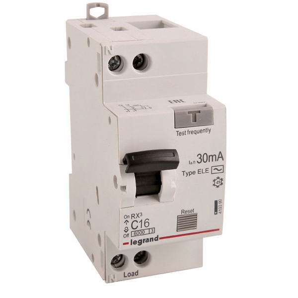 Дифференциальный автомат Legrand 1P+N C16A 30мА тип AC однофазный электронный 6кА RX3 (дифавтомат, АВДТ)