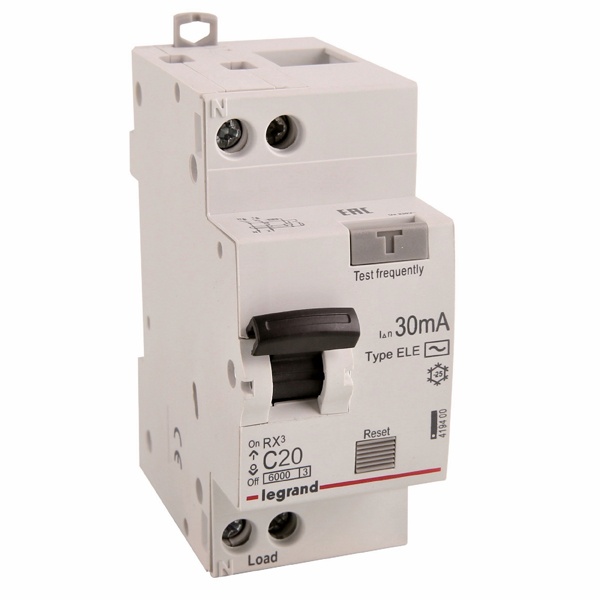 Дифференциальный автомат Legrand 1P+N C20A 30мА тип AC однофазный электронный 6кА RX3 (дифавтомат, АВДТ)