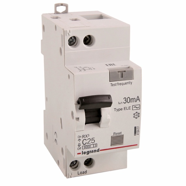 Дифференциальный автомат Legrand 1P+N C25A 30мА тип AC однофазный электронный 6кА RX3 (дифавтомат, АВДТ)