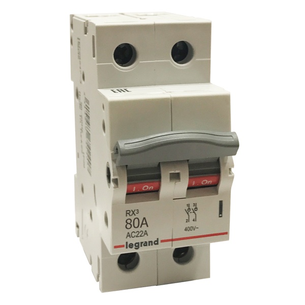 Рубильник модульный Legrand RX3 2П 80А однофазный (выключатель нагрузки)