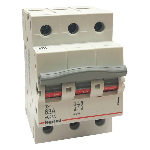 Рубильник модульный Legrand RX3 3П 63А трехфазный (выключатель нагрузки)