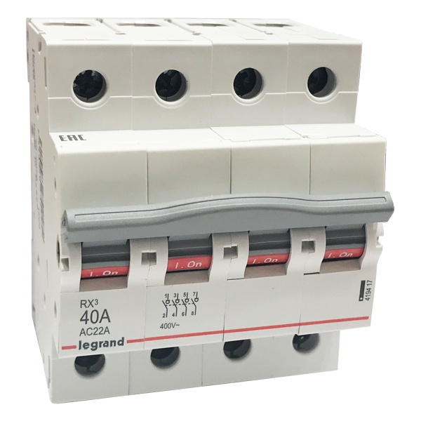 Рубильник модульный Legrand RX3 4П 40А трехфазный (выключатель нагрузки)