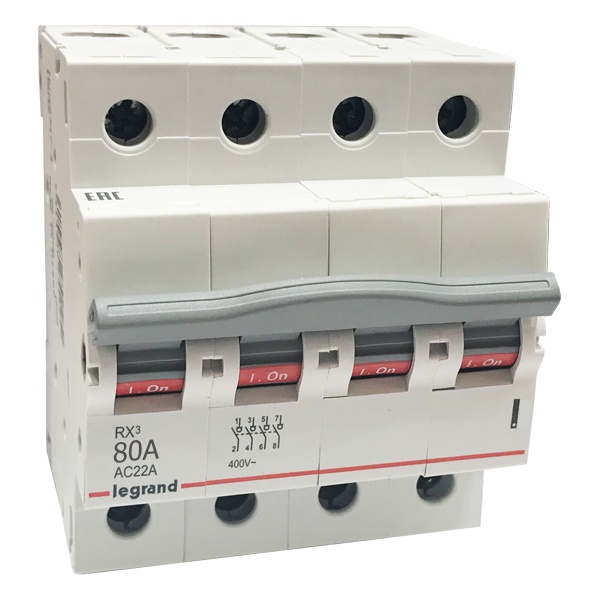 Рубильник модульный Legrand RX3 4П 80А трехфазный (выключатель нагрузки)