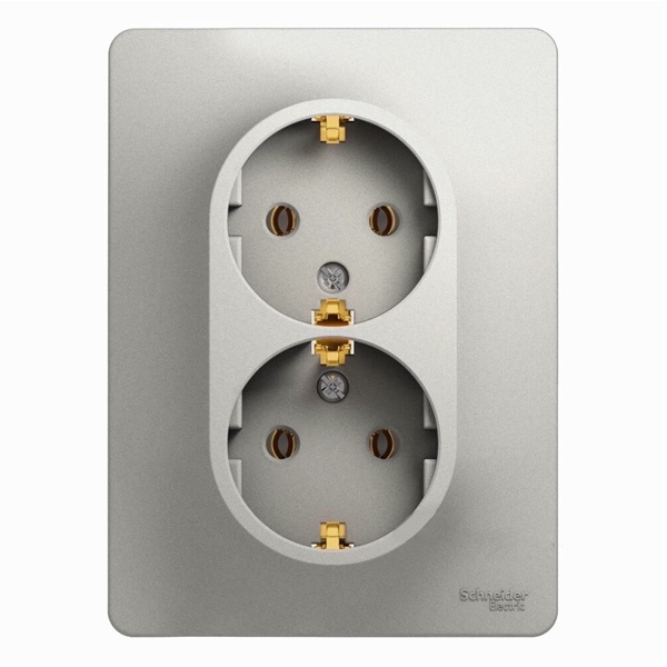 Розетка двойная с заземлением SE Glossa 16А в сборе, перламутр