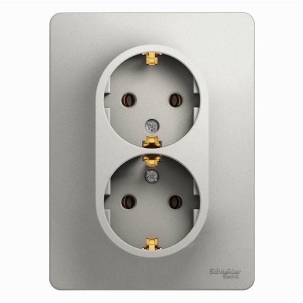 Розетка двойная с заземлением со шторками SE Glossa 16А в сборе, перламутр