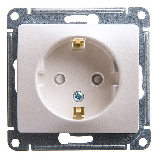 Розетка с заземлением со шторками SE Glossa 16А механизм, перламутр