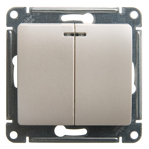 Двухклавишный выключатель с подсветкой SE Glossa 10A механизм, перламутр