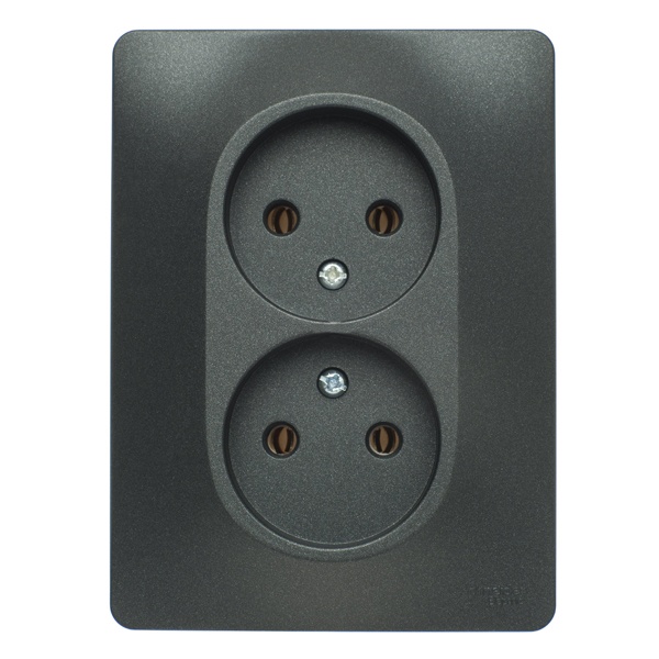 Розетка двойная без заземления SE Glossa16А в сборе, антрацит