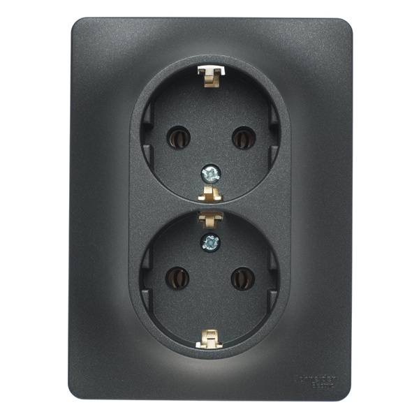 Розетка двойная с заземлением SE Glossa 16А в сборе, антрацит