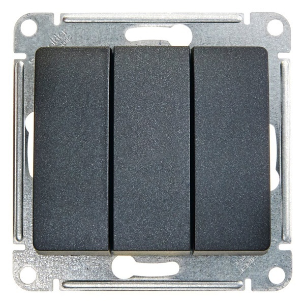 Трехклавишный выключатель SE Glossa 10A механизм, антрацит
