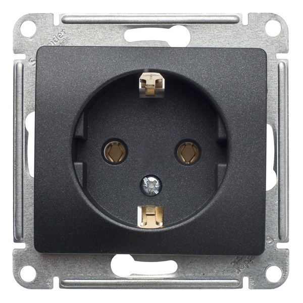 Розетка с заземлением SE Glossa 16А механизм, антрацит