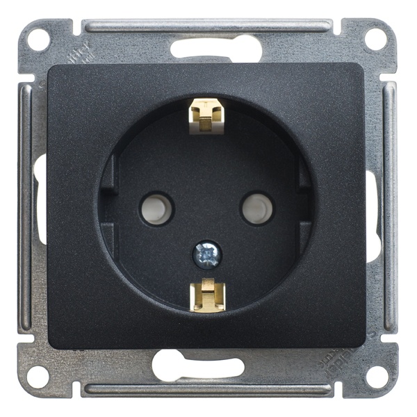 Розетка с заземлением со шторками SE Glossa 16А механизм, антрацит