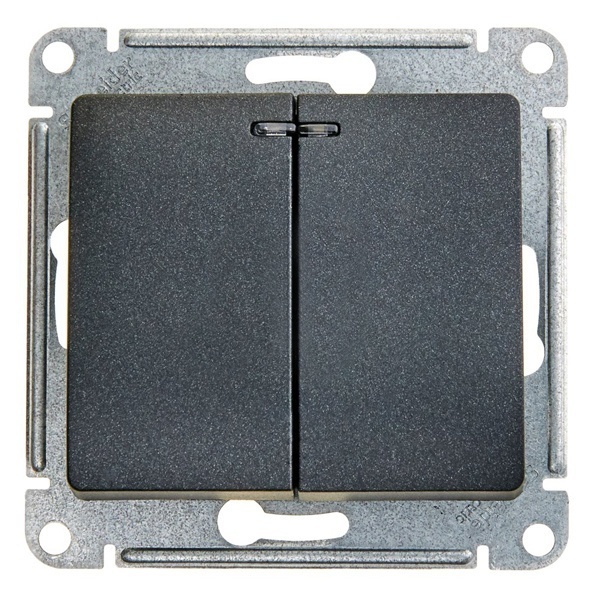 Двухклавишный выключатель с подсветкой SE Glossa 10A механизм, антрацит