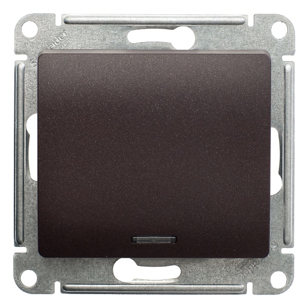 Одноклавишный выключатель с подсветкой SE Glossa 10A механизм, шоколад