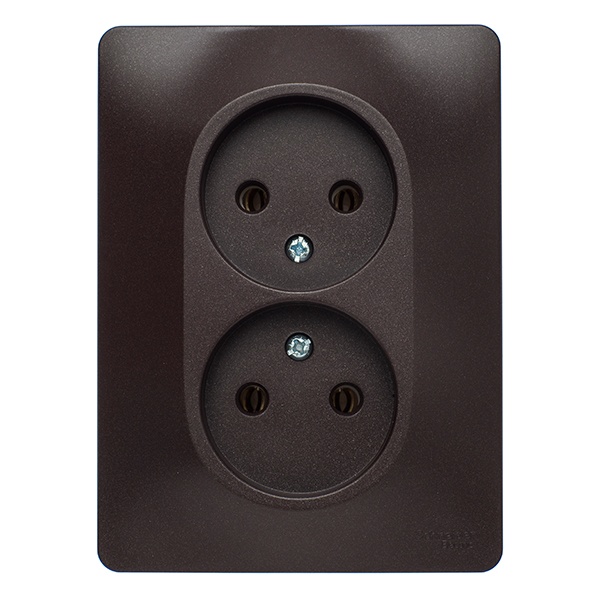 Розетка двойная без заземления SE Glossa16А в сборе, шоколад