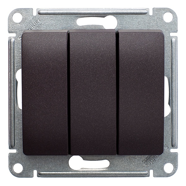 Трехклавишный выключатель SE Glossa 10A механизм, шоколад