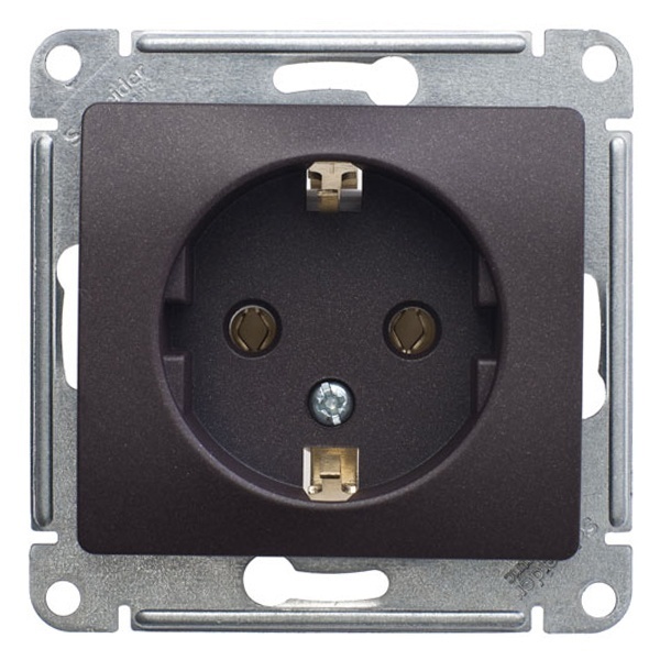 Розетка с заземлением SE Glossa 16А механизм, шоколад
