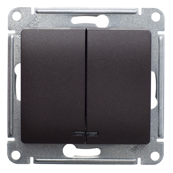 Двухклавишный выключатель с подсветкой SE Glossa 10A механизм, шоколад