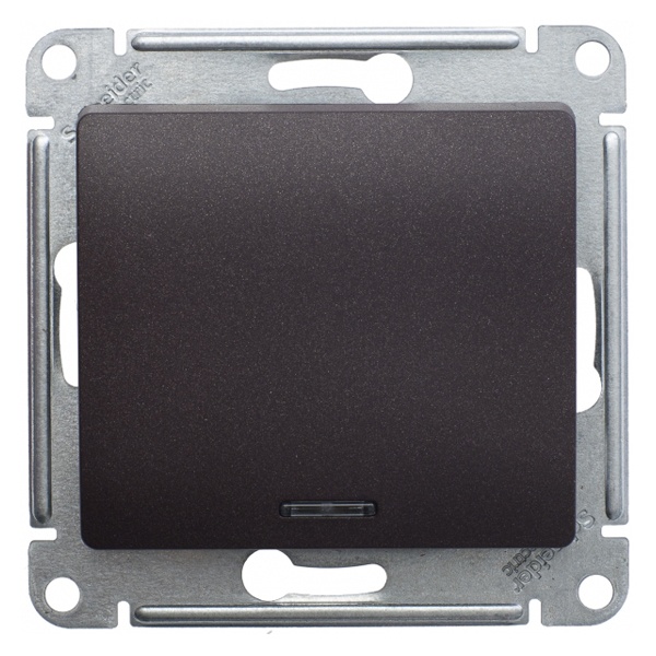 Одноклавишный переключатель с подсветкой SE Glossa 10A механизм, шоколад