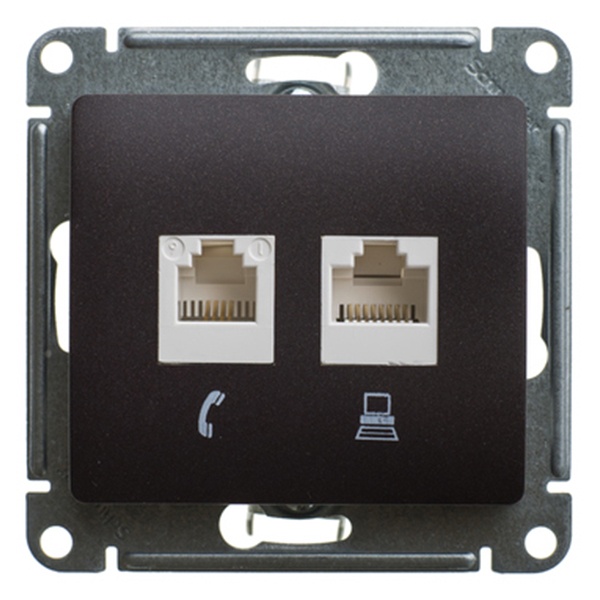 Розетка двойная SE Glossa RJ11+RJ45 кат.5E механизм, шоколад