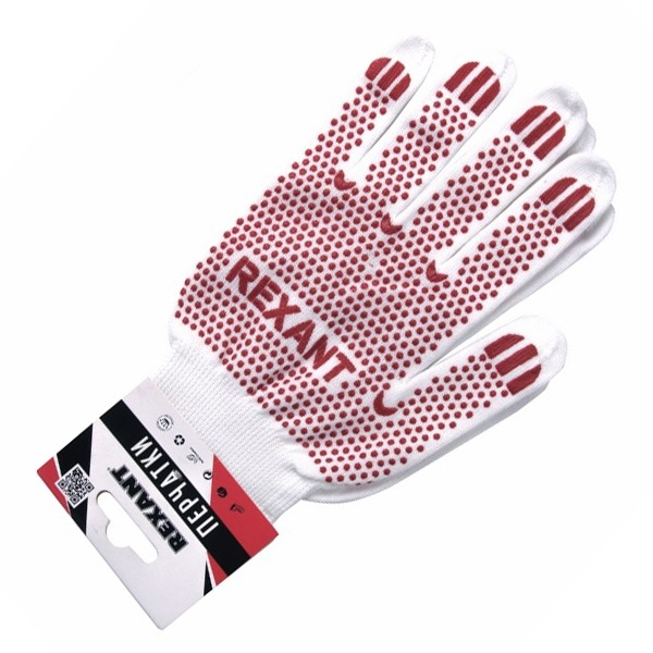 Перчатки ХБ Rexant белые нейлоновые (точка ПВХ)