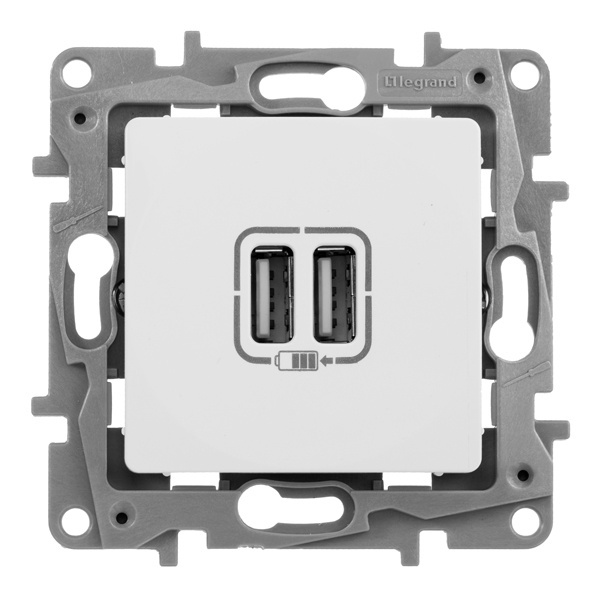 Зарядное устройство с двумя USB-разъемами тип А-A Legrand Etika 240В/5В 2400мА белый