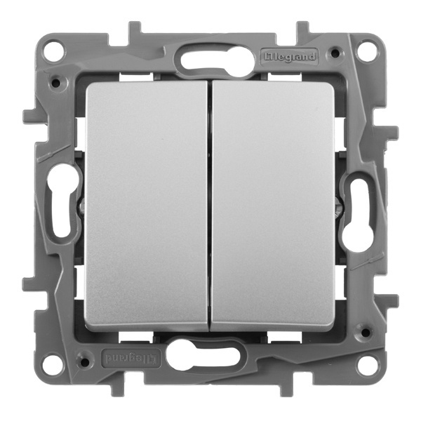 Выключатель двухклавишный Legrand Etika самозажимные клеммы алюминий