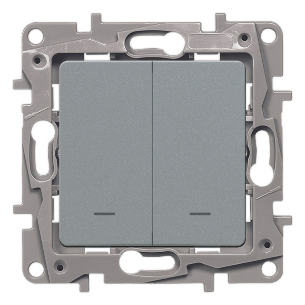 Выключатель двухклавишный с подсветкой Legrand Etika самозажимные клеммы алюминий