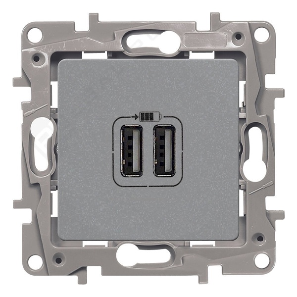 Зарядное устройство с двумя USB-разъемами тип А-A Legrand Etika 240В/5В 2400мА алюминий