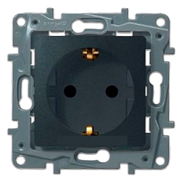 Розетка Legrand Etika с заземлением, винтовой зажим, антрацит