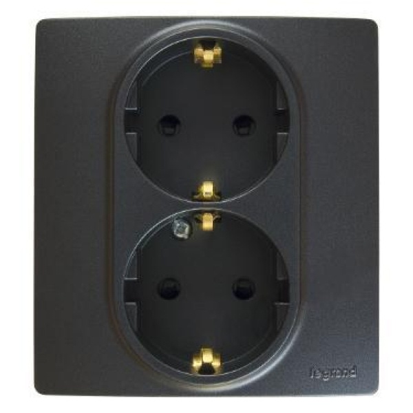 Розетка Legrand Etika двойная с заземлением, винтовой зажим, антрацит
