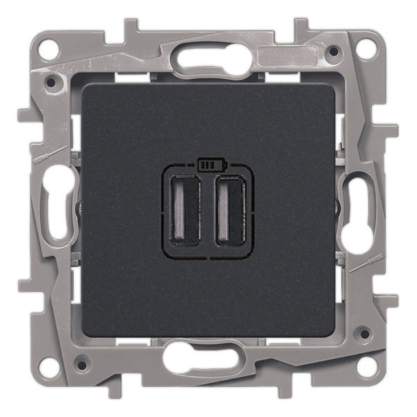 Зарядное устройство с двумя USB-разъемами тип А-A Legrand Etika 240В/5В 2400мА антрацит