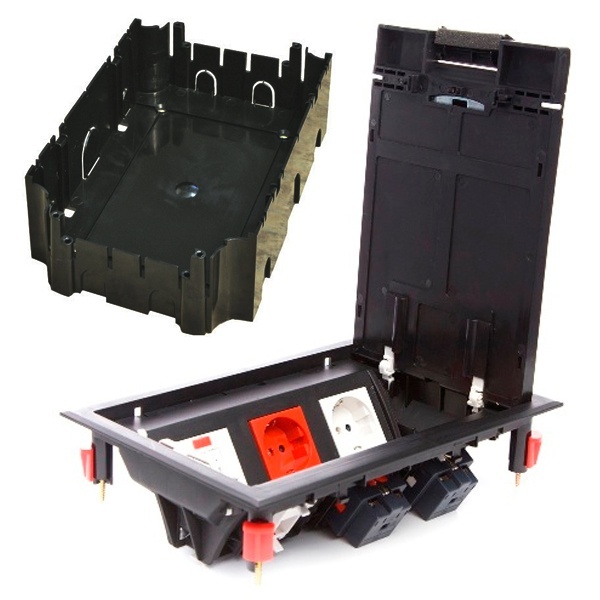 Люк в пол Экопласт LUK/6 на 6 механизмов (45х45мм) с суппортом и коробкой 70060+70160 пластик