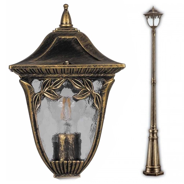 Светильник садово-парковый Афина Feron PL4087 E27 230х230х2150мм черное золото (столб 2,15м)