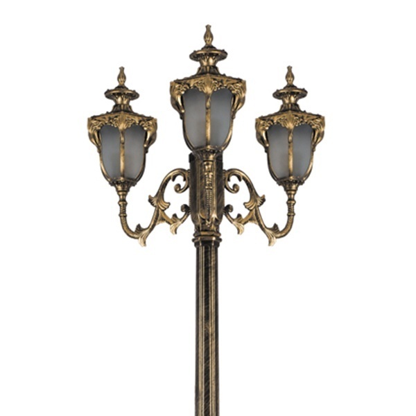 Светильник садово-парковый Флоренция Feron PL4049 3xE27 570х570х2250мм черное золото (столб 2,25м)