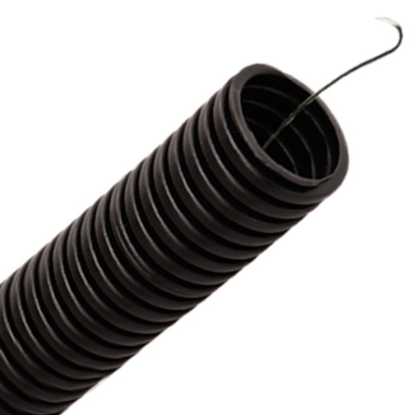 Труба гофрированная ПНД HF 40 мм лёгкая безгалогенная стойкая к ультрафиолету с зондом черная [15м] (гофра для кабеля)