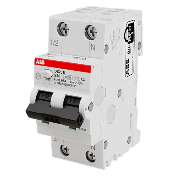 Дифференциальный автомат ABB DS201 В10А 30mA тип АС однофазный 6кА (2CSR255040R1105) (дифавтомат, АВДТ)