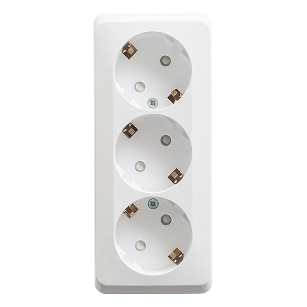 Накладная розетка тройная с заземлением со шторками SE Этюд белая