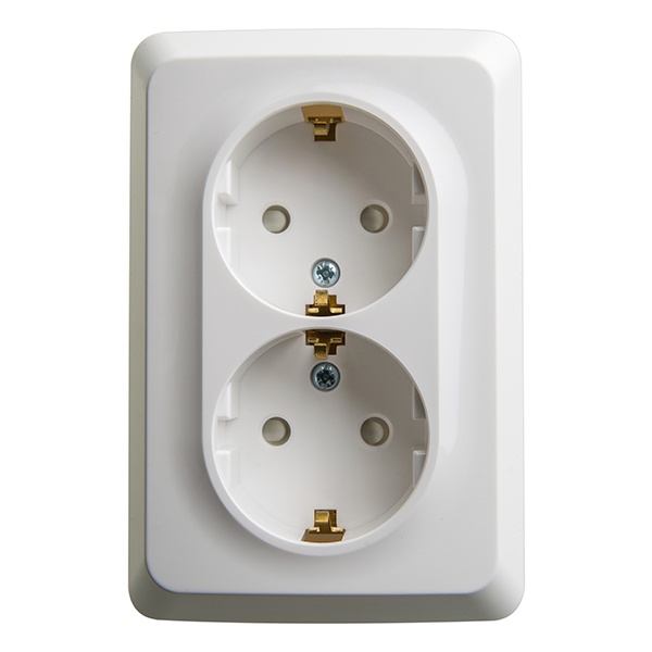 Накладная розетка угловая двойная с заземлением со шторками SE Этюд белая